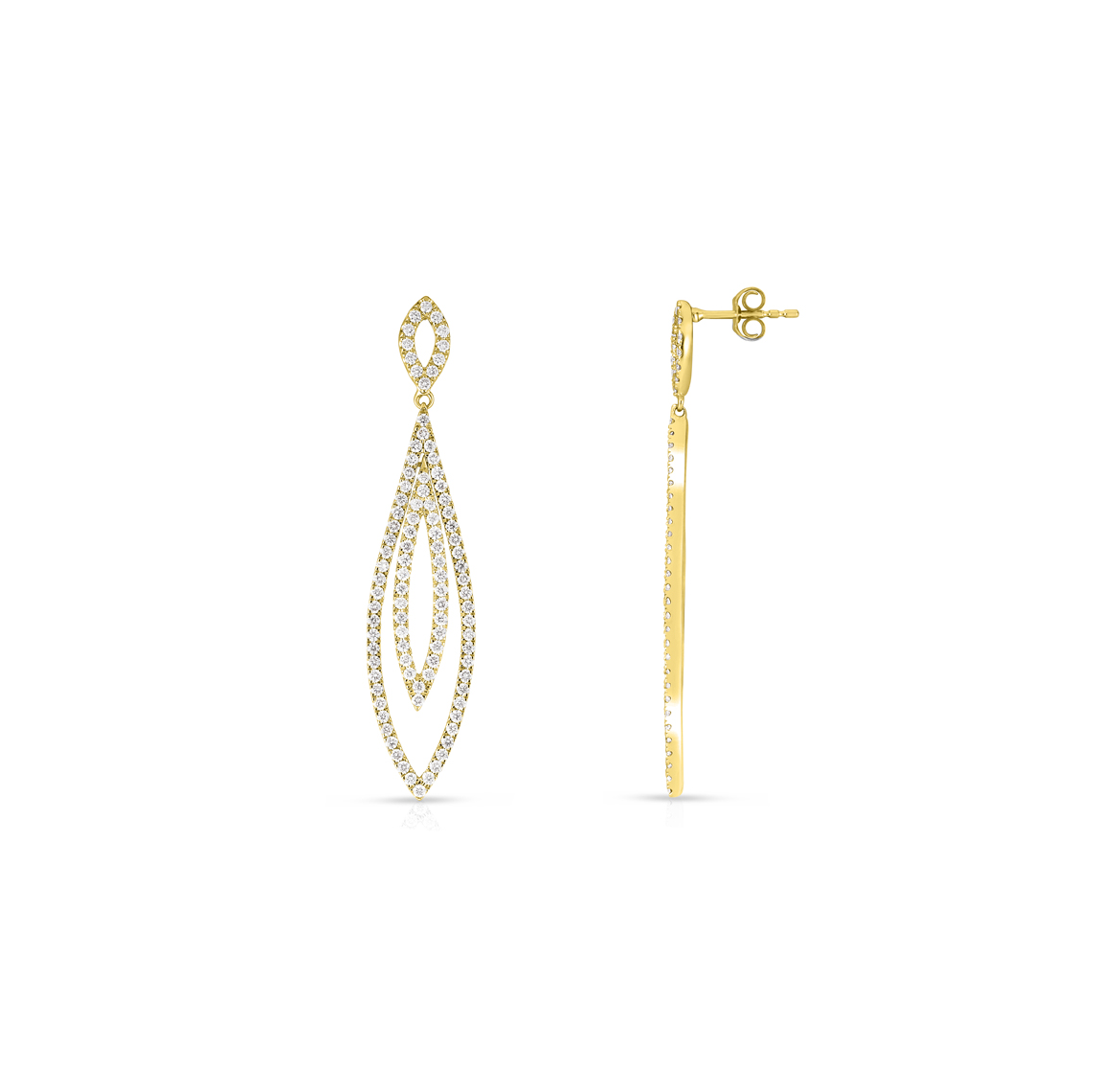 Sabel Collection Yellow Gold Double Marquise Shape Dangle Earrings